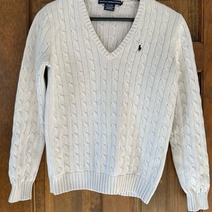 Cream colored Ralph Lauren Pullover Deep v neck Sweater size large